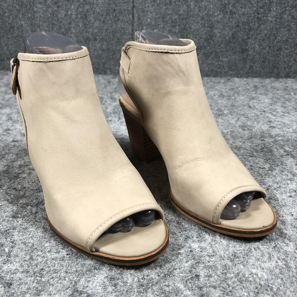 Lucky Brand Sandals Womens 6.5 M Beige Leather Slingback Peep Toe Heels‎